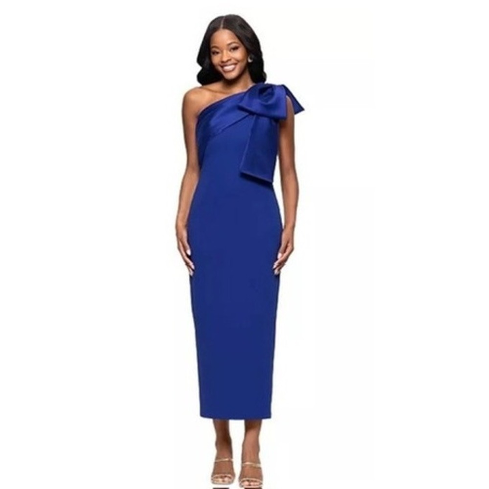 NEW Betsy & Adam Women's Satin-Bow-Trim One-Shoulder Scuba Dress Sz 4 $239